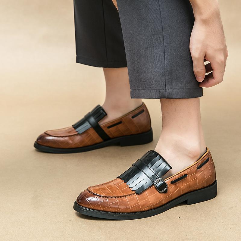 Fashion New Arrival Gentleman Two-tone Patchwork Tassels Patent Leather Shoes Male Monk Strap Wedding Casual  Formal Dress Footwear
