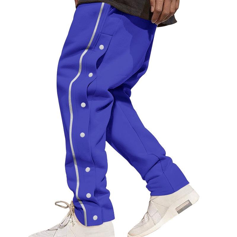 Mens Casual Side Button Striped Loose Sports Pants