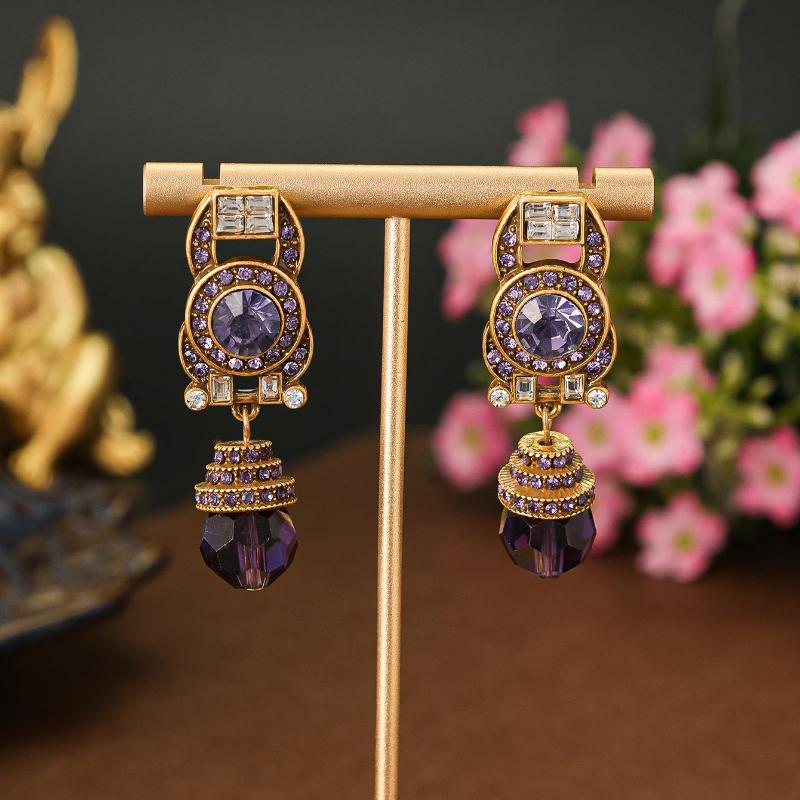 Vintage Floral And Bird Pattern Earrings Retro Palace Style Light Luxury Artistic Diamond-Studded Elegant Jewelry Gift