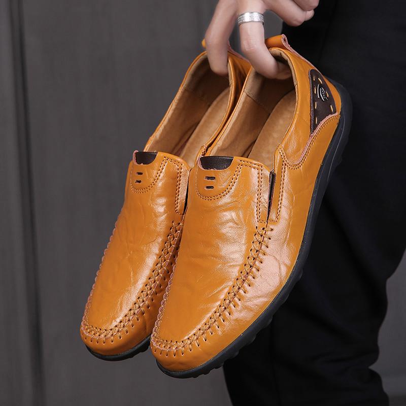 

Повседневная обувь ручной работы. Мужские мокасины. Удобные кожаные туфли на плоской подошве. Мягкие кожаные лоферы38-47. 46 жёлтый/коричневый
