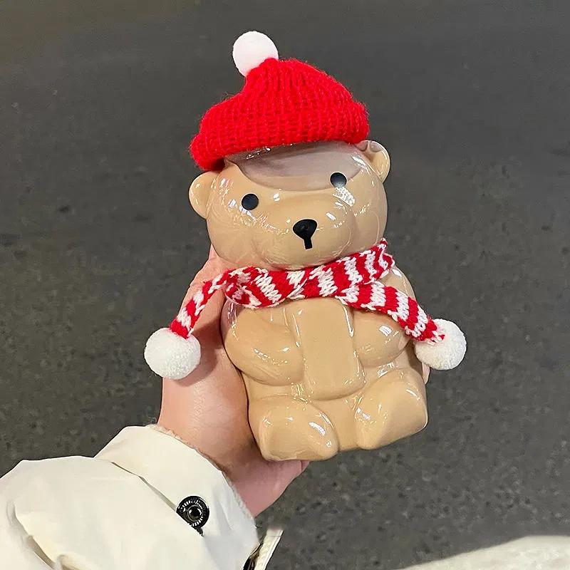 Diy Christmas Snowman Milk Tea Bottle Bear Plastic Drinking Cup Christmas Tree Transparent Coffee Milk Tea Bottle Sealed Cup Set