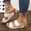 2025 Foreign Trade Fish Mouth Thick Bottom Slope Heel Beach One Word Large Size Multi-color Simple Women Summer Leaking Toe Outer Slippers