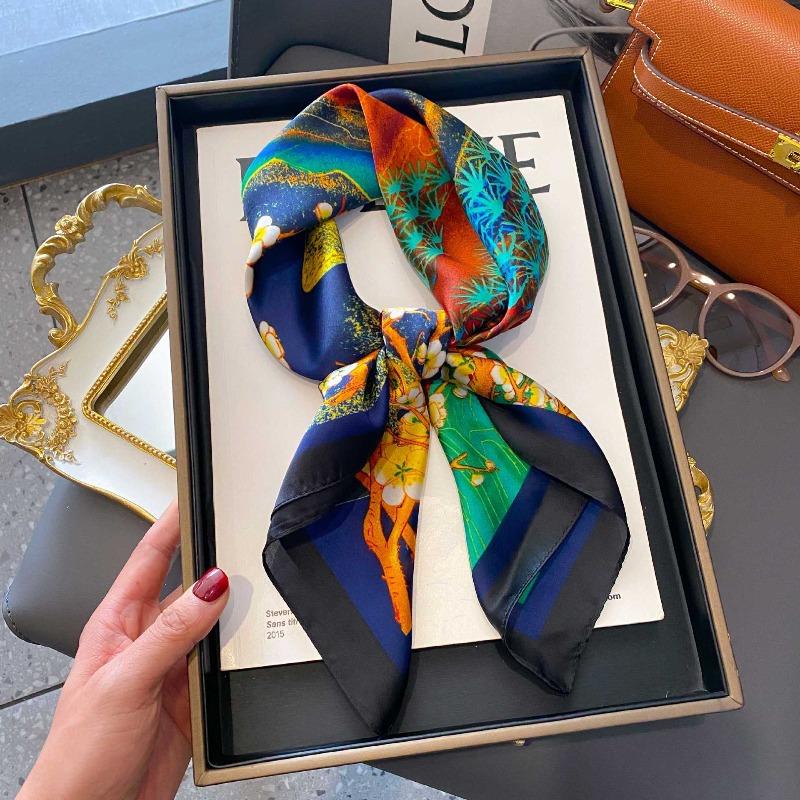 New Blue Silk Scarf Premium Women's Neck Scarf Spring and Autumn Retro Scarf Strap Bag