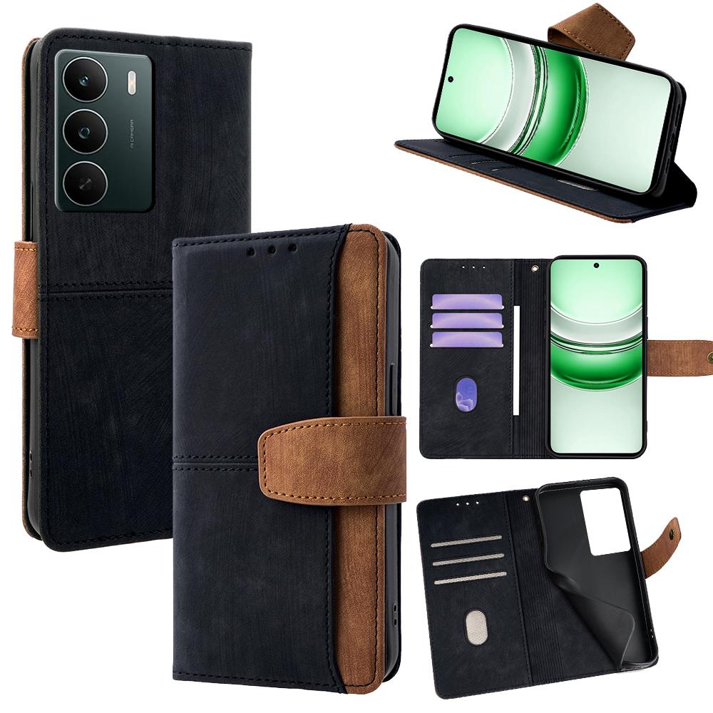 For Realme C71 4G Case RFID Blocking Color Splicing PU Leather Wallet Phone Cover