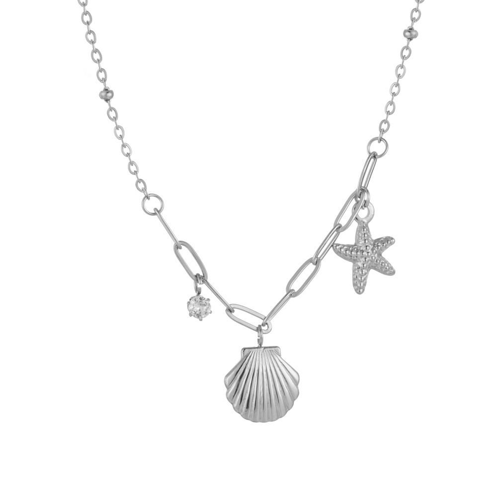 Stunning Gold And Silver Titanium Steel Starfish Shell Pendant Necklace For Women