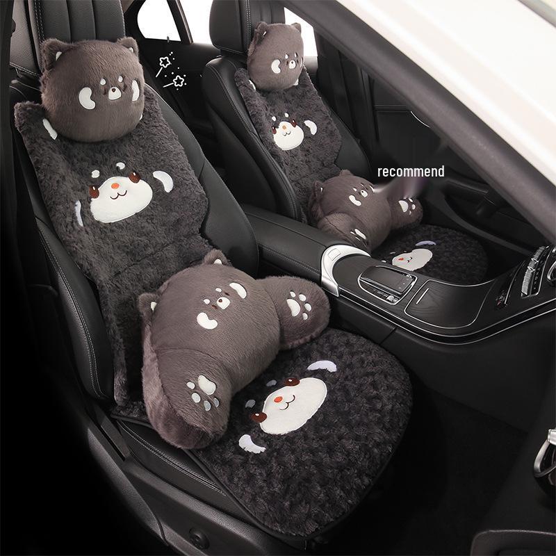 Cartoon Raccoon Winter Plush Car Seat Cushion