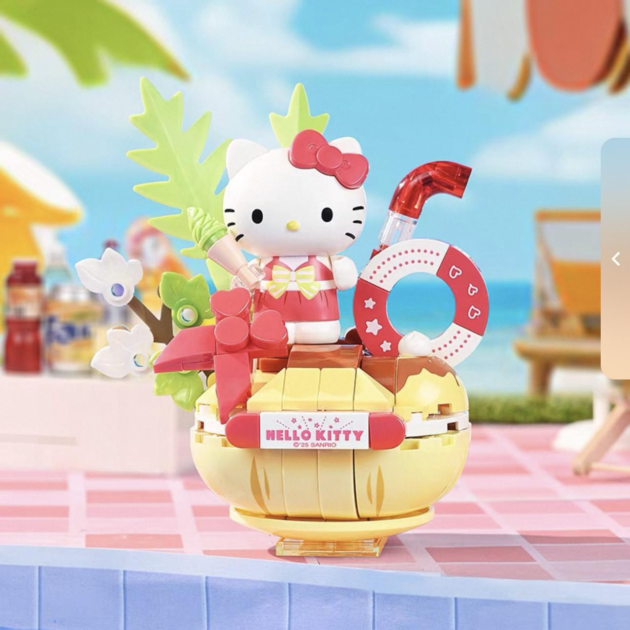 

Keeppley Sanrio Building Block Summer Party Hello Kitty Splicing Toy Kuromi My Melody Pochacco Model Ornaments Gift Toys