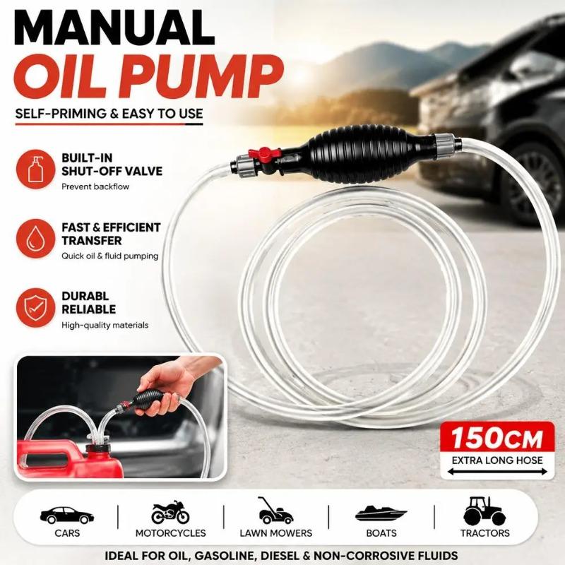 High FlowHand Pump with 1.5/2M Syphon Hose Portable Manual Car Fuel Transfer Pump for Gas/Oil/Water/Fuel Transfer Siphon Pump