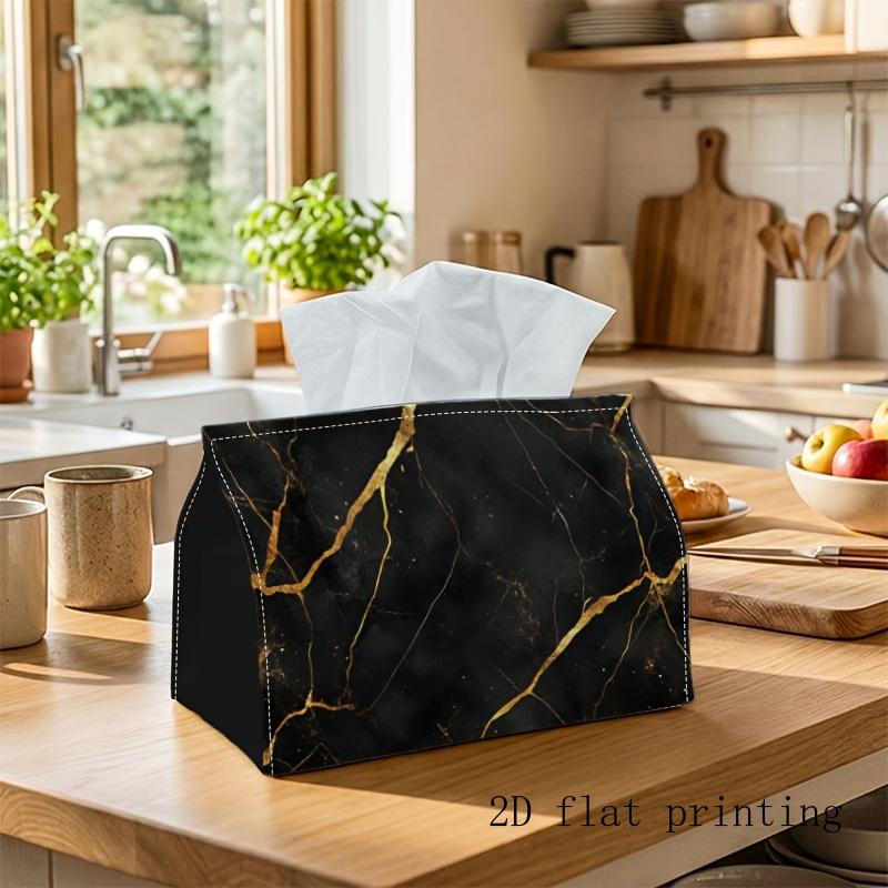 1pc Black Marble Surface with Golden Vein Design Tissue Box, Decorative Storage for Holiday Home, Kitchen, Living Room, Car- Festive Tissue Holder, Co