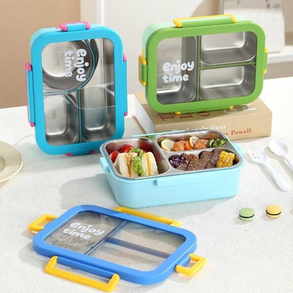 Divided Grids Insulated Bento Box Rectangular Shape Stainless Steel Food Container for School
