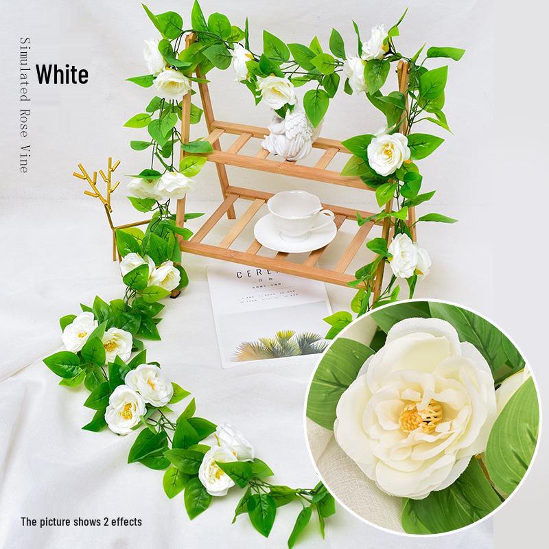 Artificial Rose Vine Ceiling Decor with Rattan for Living Room and AC Pipe Cover