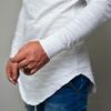 Men Longline Curved Hem Long Sleeve T Shirt Slim Fit Casual Crew Neck Tees