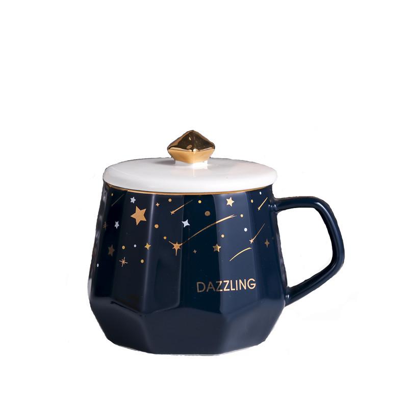 Creative Nordic ins star diamond cup Ceramic Coffee Cup Office Water Cup Filter Tea Cup with Cover Cups    ZM1029