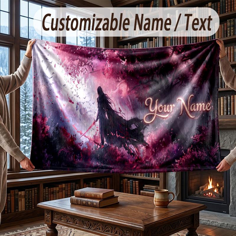 Mushroom Forest Theme Throw Blanket Custom Name Text Personalized Blanket Soft Cozy Blanket for Home Sofa Bed