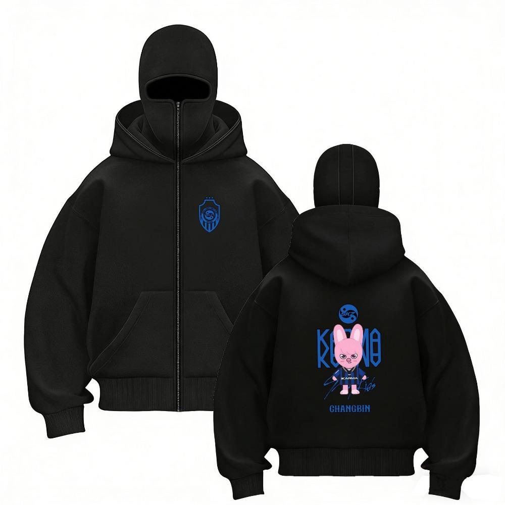 Stray Kids Europa Konzertbereich Harajuku Aufdruck Doppelhut Reißverschluss Pullover Unisex Mantel