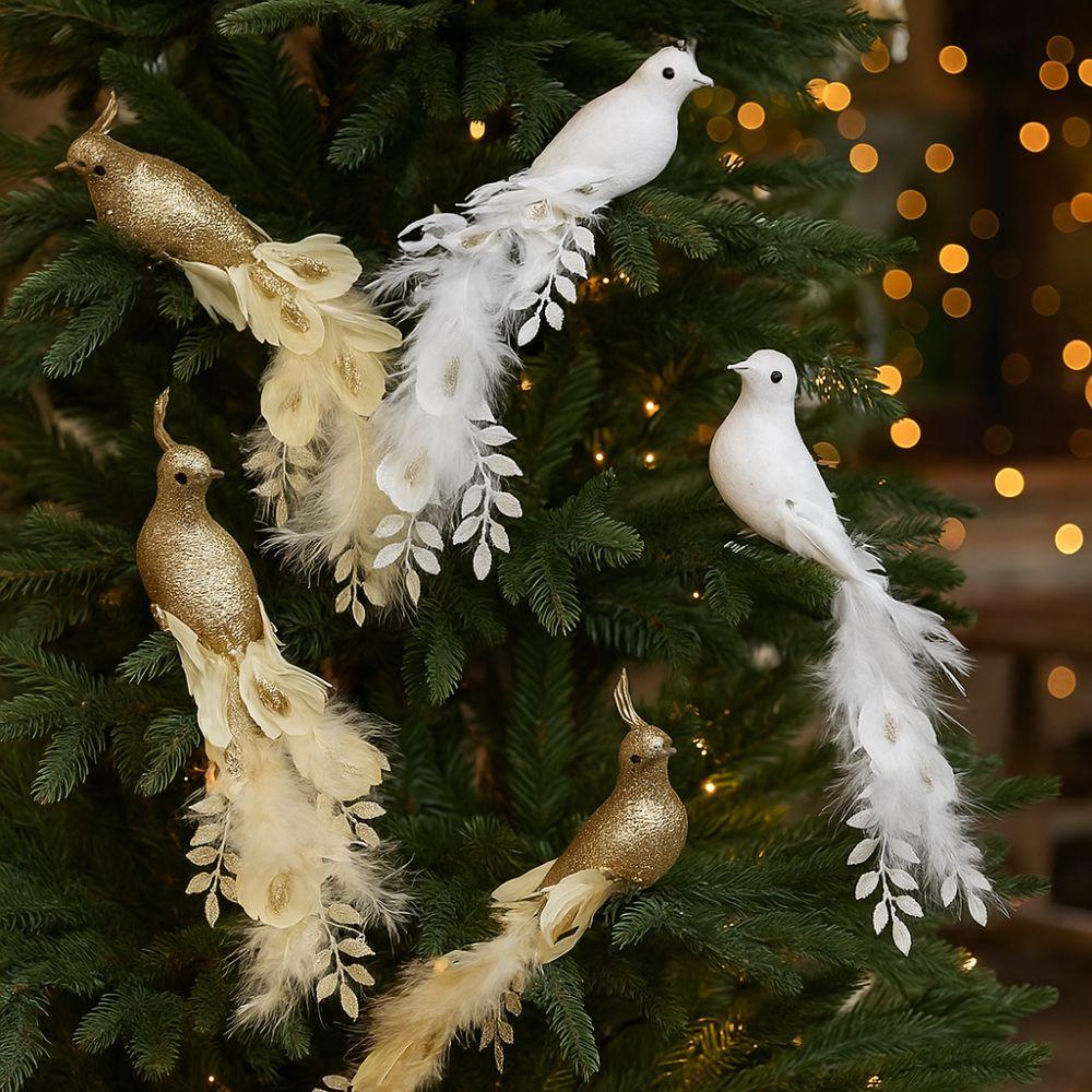 Realistic Christmas Peacock Ornaments Long Tail Peacock Bird Figurine  Xmas Tree Decoration