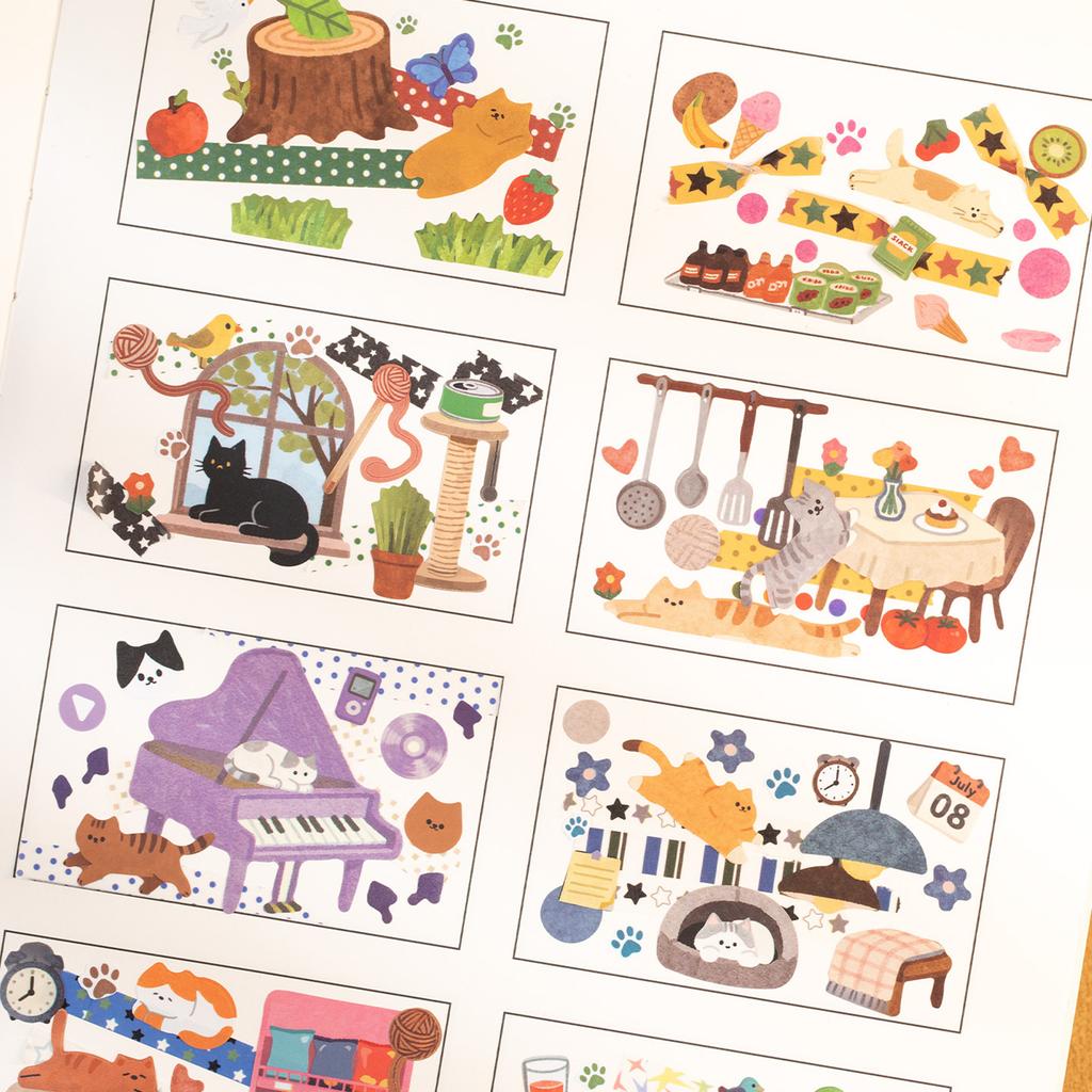 Cartoon Kitten Animal Sticker Adhesive Paper PVC Sticker for Scrapbooking Journal Phone Decoration Classroom Rewarding