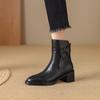 2024 New Women Genuine Leather Ankle Boots Round Toe Square Heeled Mature Shoes Woman Autumn Winter Office Lady Chelsea Boots