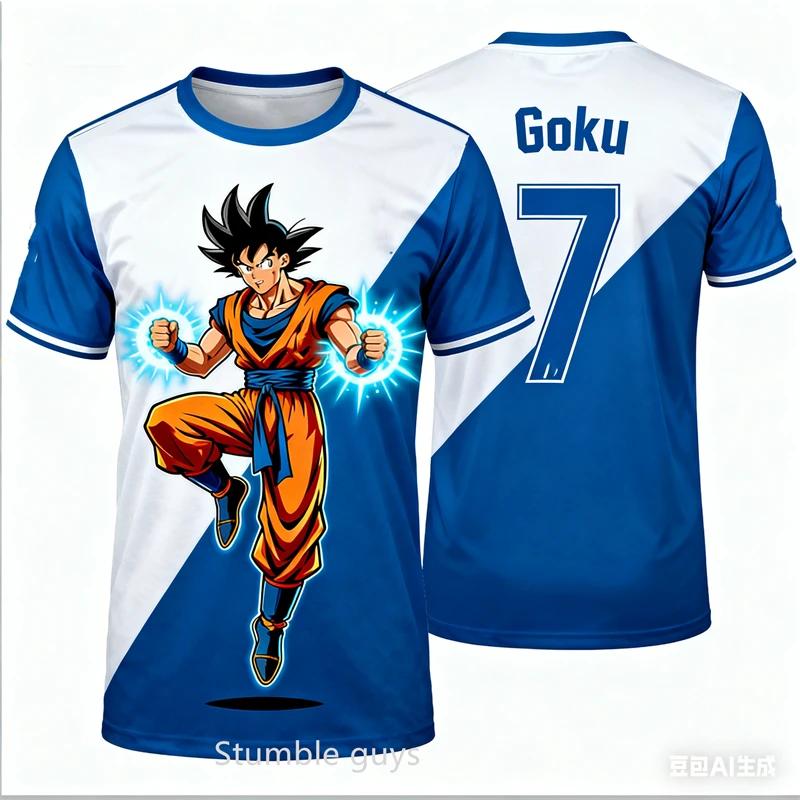 Japan Fußball Team Goku Anime T-Shirt für Männer Frauen, Dragon Ball Grafik Fußball Trikot T-Shirt, Lässiges Fan Geschenk Top Streetwear