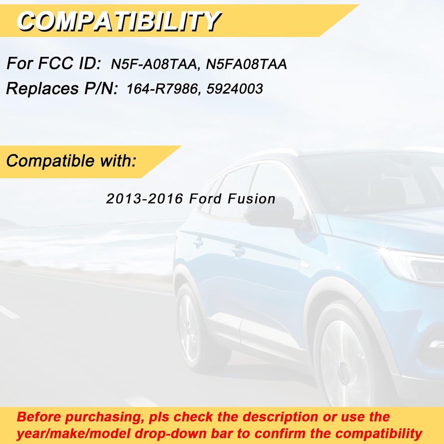 

Key Fob Replacement for 2013 2014 2015 2016 Ford Fusion Car Keyless Entry Remote Control, N5F-A08TAA N5FA08TAA, 4 Buttons