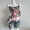 American Harajuku Camisole Leopard Patchwork Bow Halter Vest Y2K Aesthetic Print Tanks Women's Slim