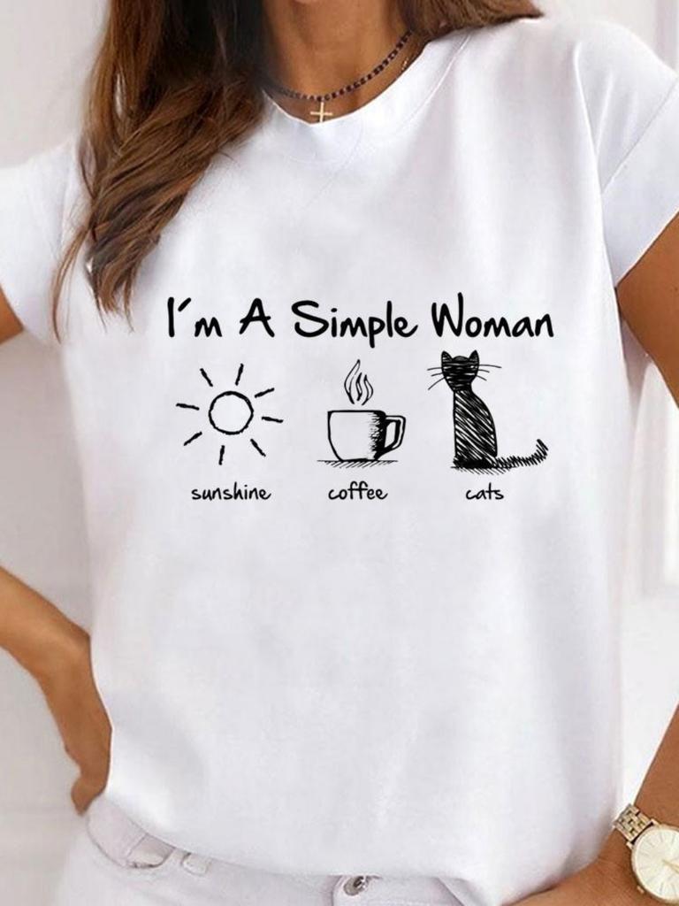 Fashionable Cartoon Cat Printed Womens Tshirt Fashionable Round Neck Top Casual Short Sleeved Womens Clothing