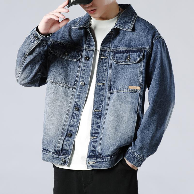 Джинсовая куртка мужская хлопковая свободная модная брендовая мужская однотонная рабочая куртка мужская джинсовая одежда M