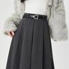 Autumn/Winter 2025 High-Waist Pleated A-Line Skirt - Slimming Woolen Mid-Length for Women