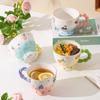 Hand-Painted Relief Ceramic Water Cup Home Breakfast Cup Cute Mug Coffee Cup Creative Oat Cup Milk Cup