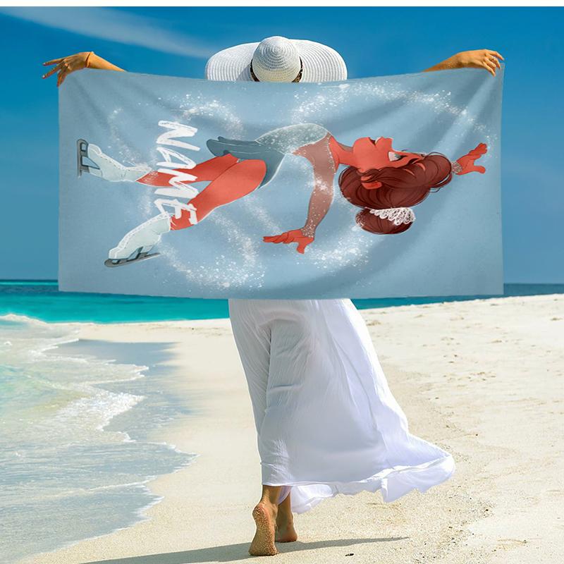 Custom Name Ultra-Soft Beach Towel with figure skating Theme,Ideal for Pool - Camping, Diving - Perfect Travel Essential, Vibrant Beach Towel.