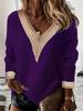 2025 Plus Size Women's V-Neck Knit Sweater: New Solid Color, Long Sleeve for Autumn/Winter, European & American Style