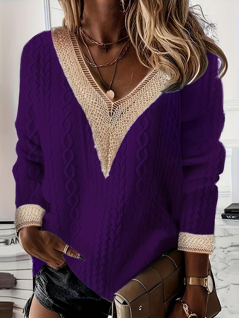 2025 Plus Size Women's V-Neck Knit Sweater: New Solid Color, Long Sleeve for Autumn/Winter, European & American Style