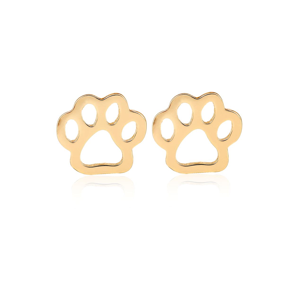 

Cute Pet Dog Paw Print Stud Earrings Mini Golden Color Sweet Stainless Steel Ear Studs For Women Girls Fashion Zircon Gifts