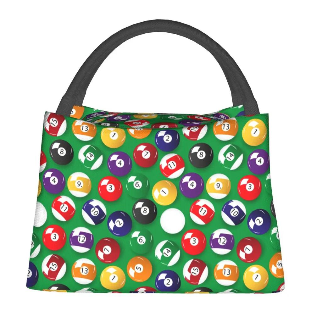 Pool Cue Sports Player Merch Lunch Bag Portable Insulated Oxford Cooler Billiards Balls Lover Thermal Picnic Lunch Box for Women