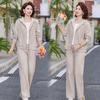 Stylish Casual Hooded Two-Piece Set for Moms: Spring/Autumn Jacket and Wide-Leg Pants