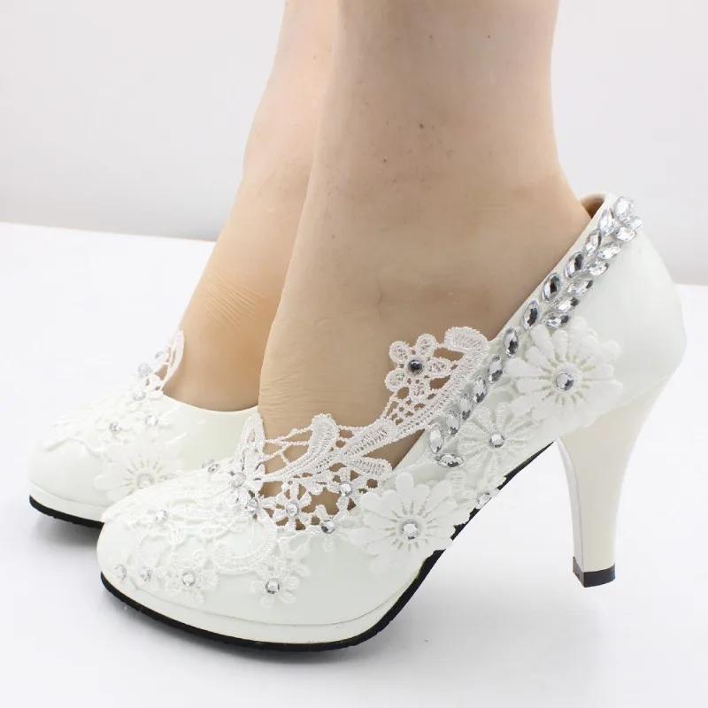 KLEID Damen Pumps PU Spitze 3 5 8 CM Dünne Absätze Spitze Silber Glitzer Verzierung Weiß Hochzeit Hochhackige Brautschuhe Damenschuh