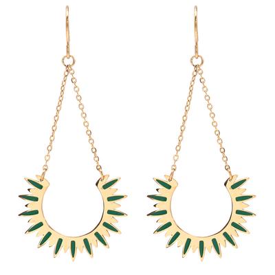 [Q8541] - Designer Steel Earrings 'Cléopatra' Golden Green (sun) - 45x25 Mm