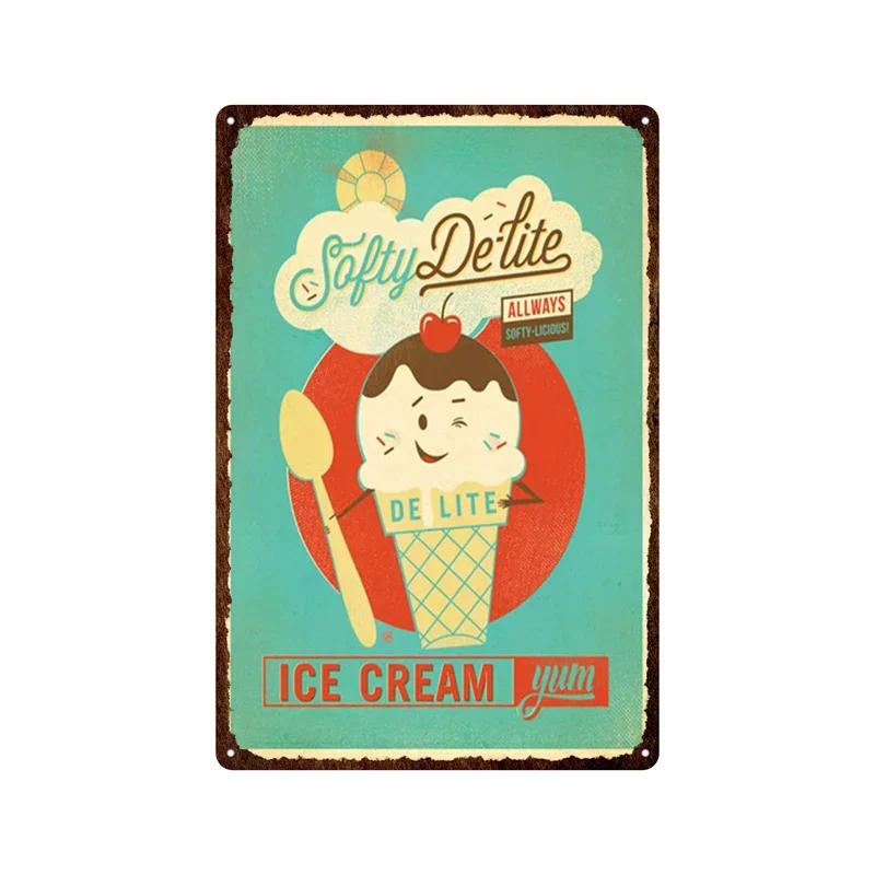 Metal Plate Tasty Cute Ice Cream Sundaes Milk Shake Painting Iron Tin Sign Wall Art Pictures For Kitchen Dessert Shop Home De