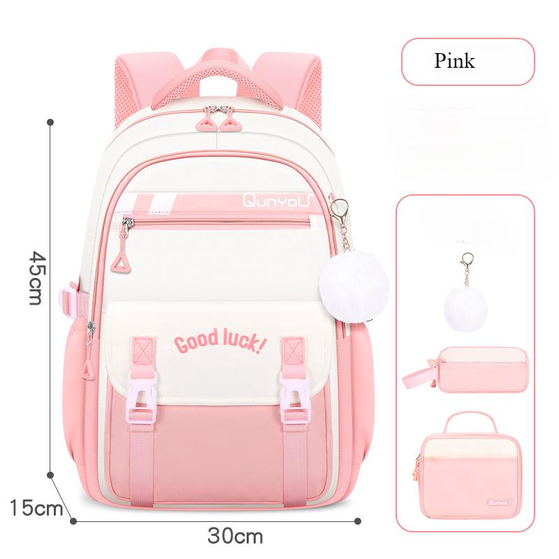 

3Pcs/Set Kids School Backpack For Girls With Lunch Box Pencil Case Set Elementary Primary Middle High College School Bookbags розовый