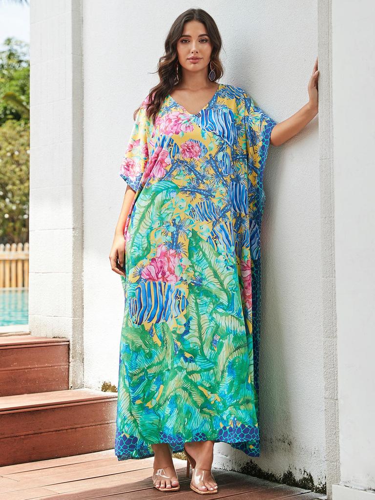 European-American Cotton Tie-Dye Beach Dress: Loose Robe & Bikini Cover-Up