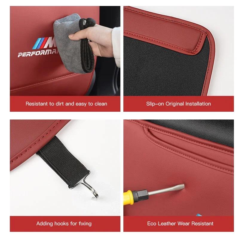 FHJX4 Hot For BMW Car Seat Backrest Anti Kick Protection Pad Leather Anti Scratch Cover For BMW E46 E90 E60 F30 F10 E39 i3 i4 X1 X2 X3