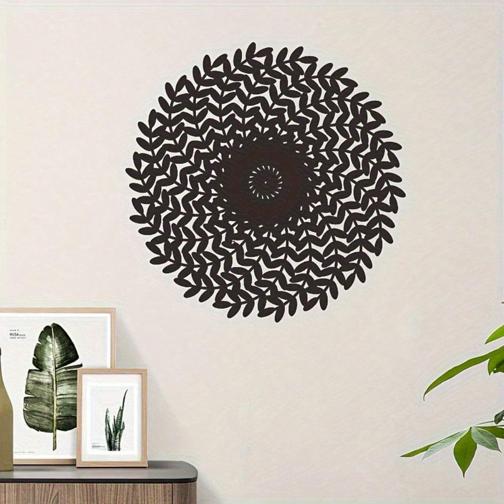 15.75" Black Mandala Metal Wall Art, Floral Geometric Iron Sculpture for Indoor Outdoor Decor & Gifts