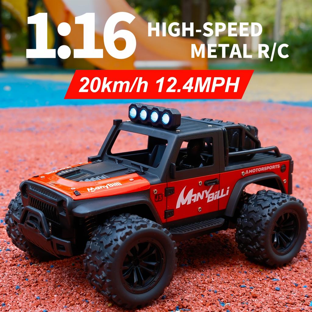 1:16 Scale Metal Remote Control Cars 2WD High-Speed RC Vehicle 20Km/H 2.4Ghz With Light RC Car For Kids Boys Gifts