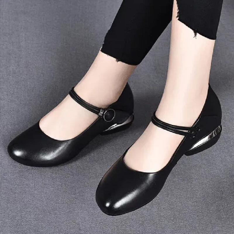 women cute sweet black round toe buckle strap square heel shoes for office career lady casual beige spring shoes ab616
