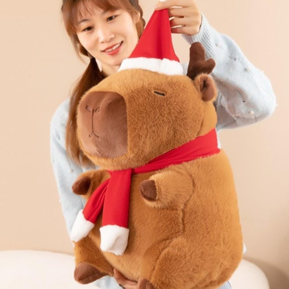 Dress Up Christmas Capybara Plush Cartoon Capibara Fluffty Doll Capybara Plush Toy  Birthday Gift