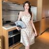 Spring and Summer Ice Silk Nightgown Sexy Suspender Women's Pajamas Thin Nightgown Printed Homewear Bathrobe Two-piece Set