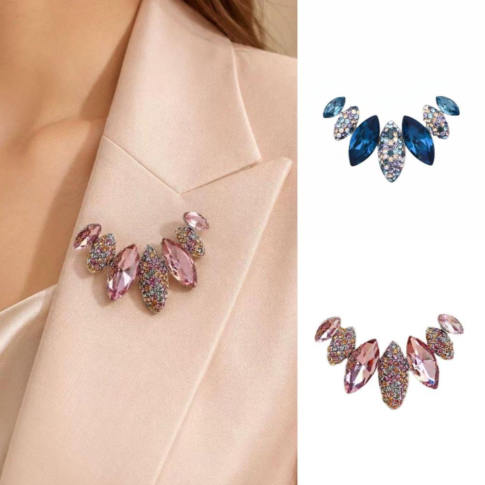 Shiny Zircon Geometric Brooches Rhinestone Lapel Pins New Leaf Brooches Gifts