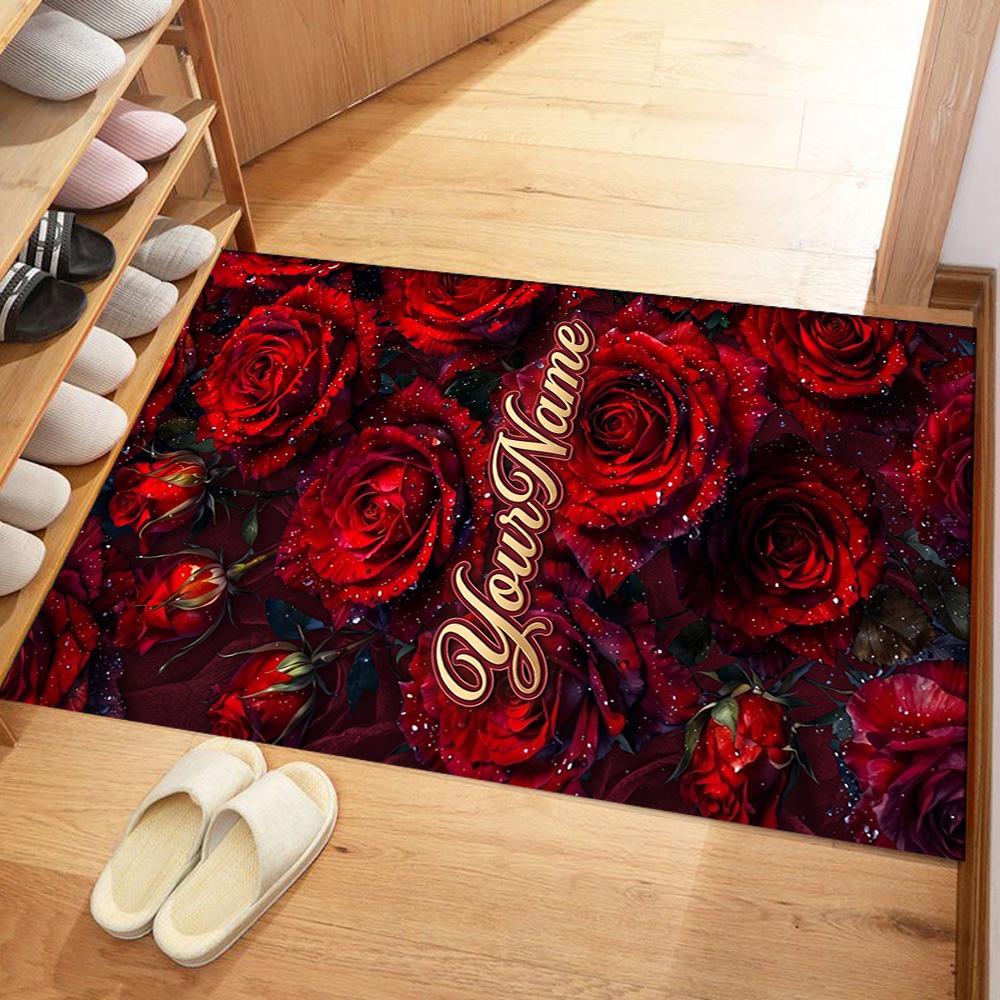Rose Customize Text Floor Rug Office Rug Suitable for Hallway Kitchen Outdoor Game Room Anti-slip Rug Office Home Decor Best for Christmas