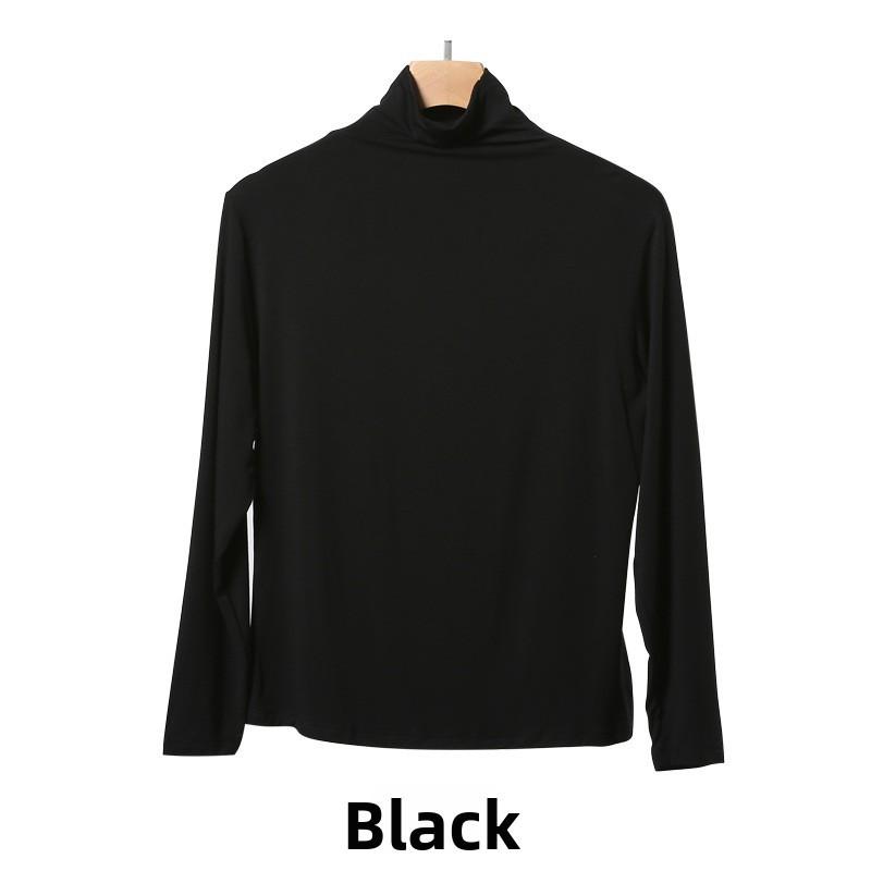 Solid Color Long Sleeve T Shirt For Women With High Neck And Spliced Design