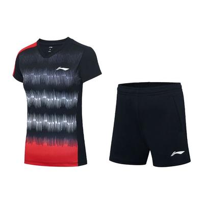 Li Ning Badminton Serie Schnelltrocknend Cool Wettkampf Split Anzug Damen Sportbekleidung Schwarz AATT020-3